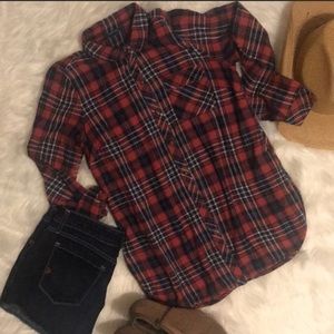 J. Jill Red Cuffed Sleeve Button Down Shirt